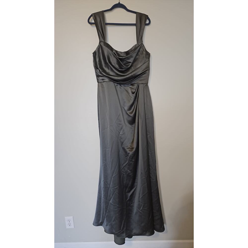 AmSale Satin Evening Gown Gray Draped Bodice Formal Dress Size 14 NWT - Picture 2 of 7